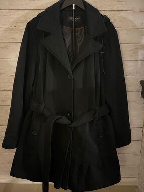 Liz Claiborne Black Women's Wool-Blend Trench Coat with Belt
